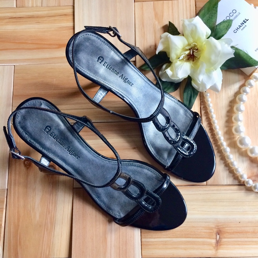 Black Patent Sandals Women Size 8